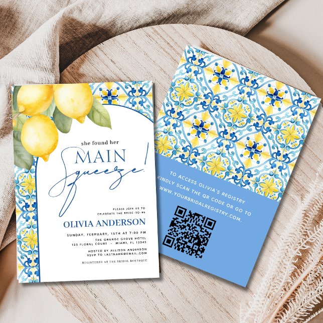 QR Code Lemon Main Squeeze Bridal Shower Invitatio Invitation (Creator Uploaded)