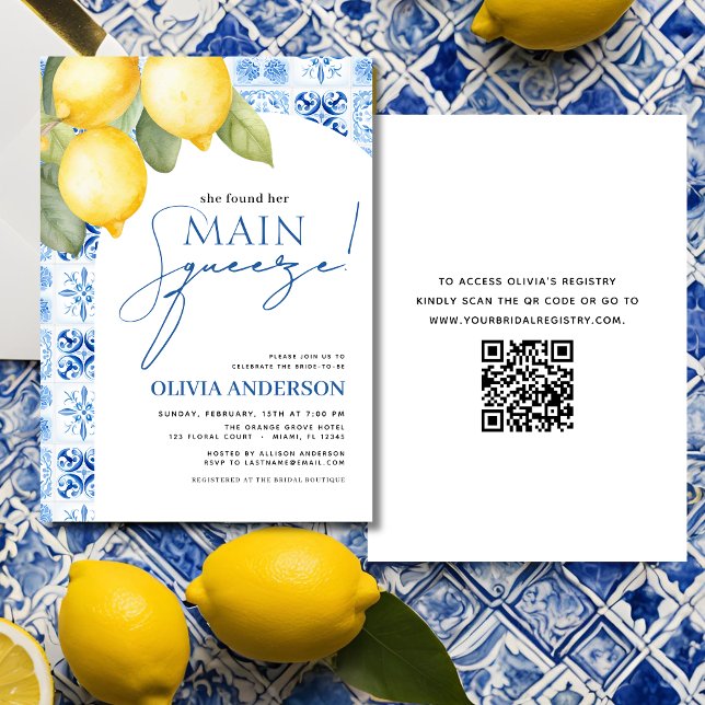 QR Code Lemon Main Squeeze Bridal Shower Invitation (Creator Uploaded)