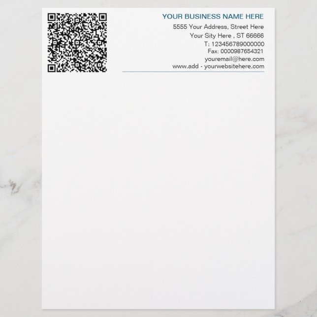 QR Code Letterhead Your Business Name Address Info (Front)