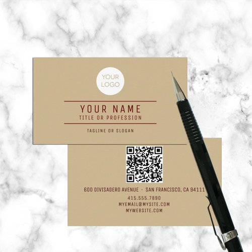 QR Code Light Brown Name Professional Logo Calling Card