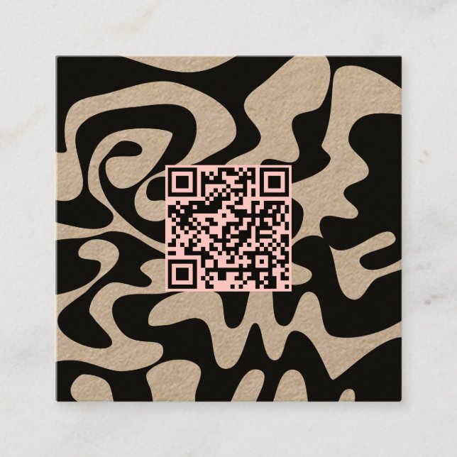QR Code Light Pink Retro Groovy Squiggles Kraft Square Business Card (Front)