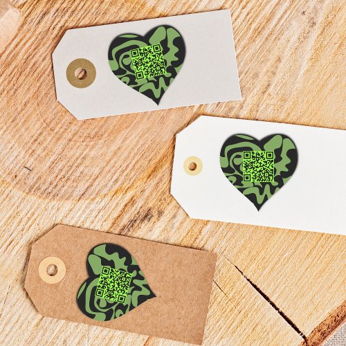 QR Code Lime Green And Black Groovy Squiggles Heart Sticker