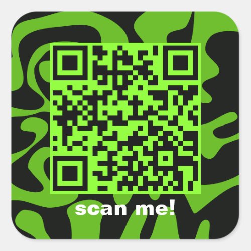 QR Code Lime Green Black Groovy Squiggles Art Square Sticker