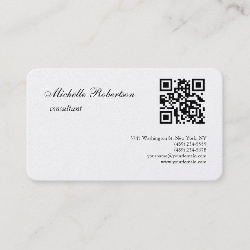QR Code Linen Black White Plain Minimalist Business Card