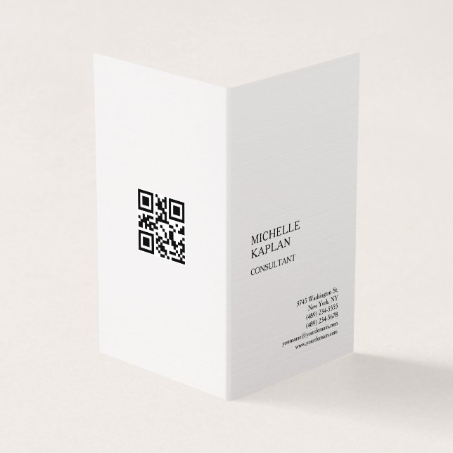 QR Code Linen Modern Professional Exclusive Business Card (Outside)