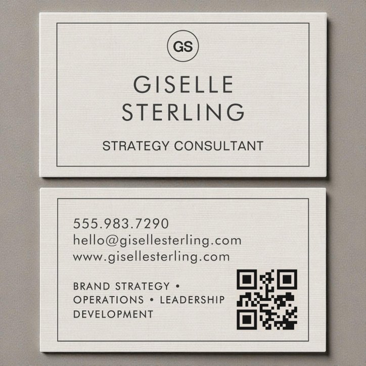 QR Code Linen Monogram Modern Business Card