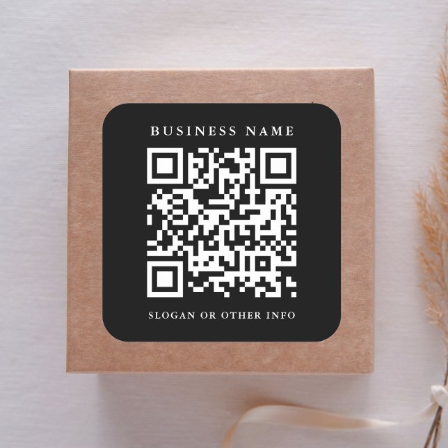 QR Code Link Minimal Business Name Black Square Sticker (Creator Uploaded)