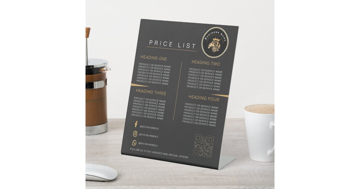 QR Code Lion Logo Business Scan for Menu Pedestal Sign | Zazzle