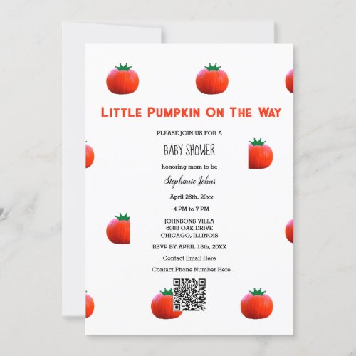 QR Code Little Pumpkin On The Way Baby Shower  Invitation