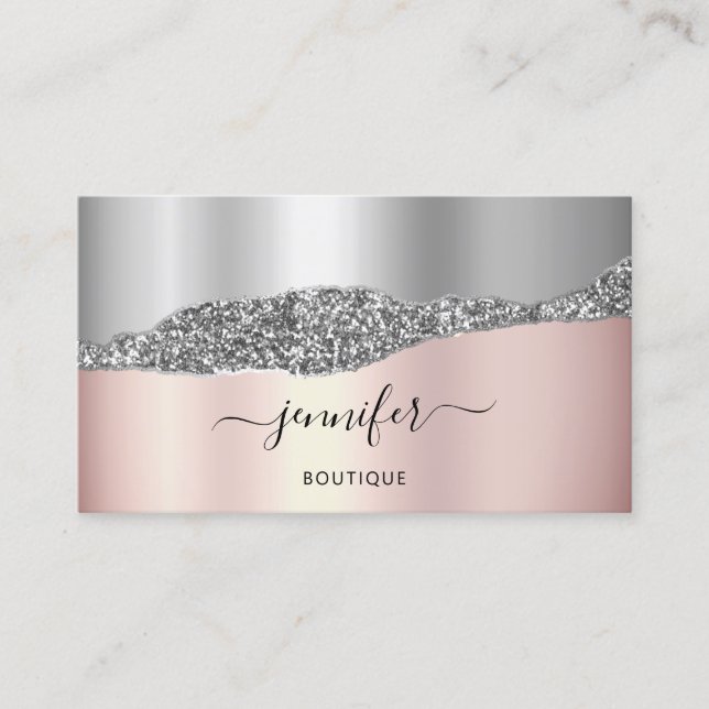  QR Code Logo Abstract Copper Rose Silver Business Card (Front)
