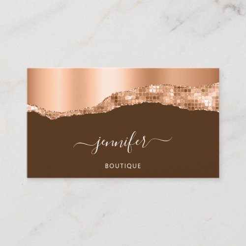  QR Code Logo Abstract Copper Stroke Glitter Brown Business Card