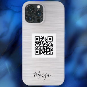 QR Code, Logo Art or Photo, Name, Brushed Silver C iPhone 13 Pro Max Case