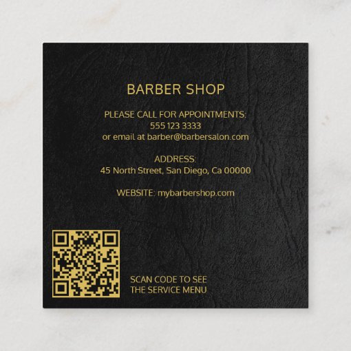 QR CODE logo barber stylist elegant black gold Square Business Card