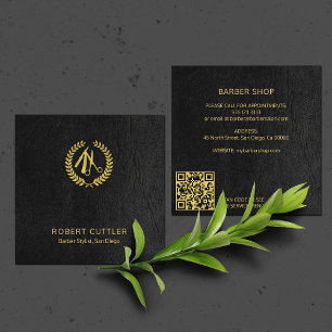 QR CODE logo barber stylist elegant black gold Square Business Card