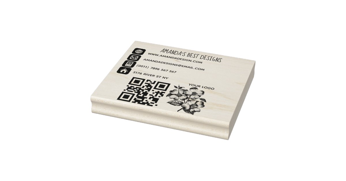 Qr code logo basic info icons rubber stamp | Zazzle image.