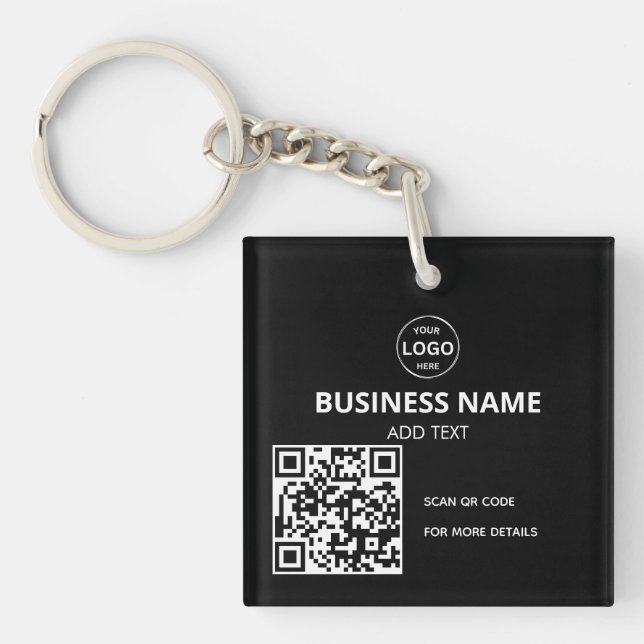QR Code Logo Black Modern Keychain  (Front)