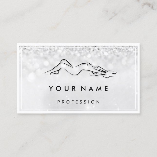 QR CODE Logo Body Sculpting Massage Care Silver Business Card (Front)