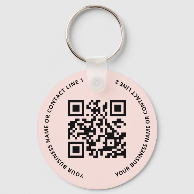 QR Code Logo Business Blush Pink Keychain (Front)