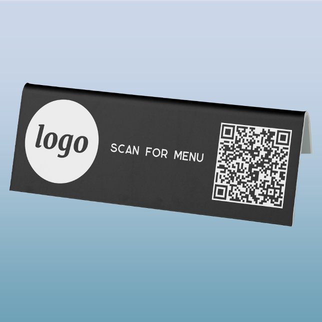 QR Code Logo Business Scan for Menu Black Table Tent (Logo QR code scan for menu table tent sign business cafe restaurant shop store signage and more)