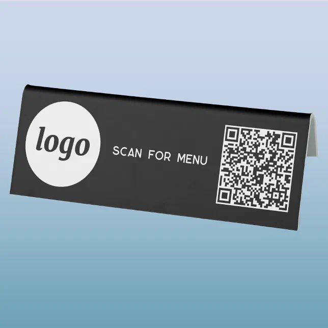 Scan For Menu Table Sign QR Code Logo Business Scan for Menu Black Table Tent | Zazzle