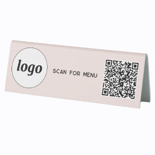 QR Code Logo Business Scan for Menu Blush Pink Table Tent