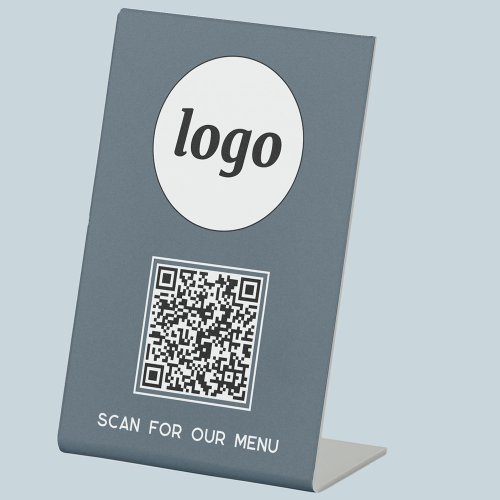 QR Code Logo Business Scan for Menu Charcoal Gray Pedestal Sign