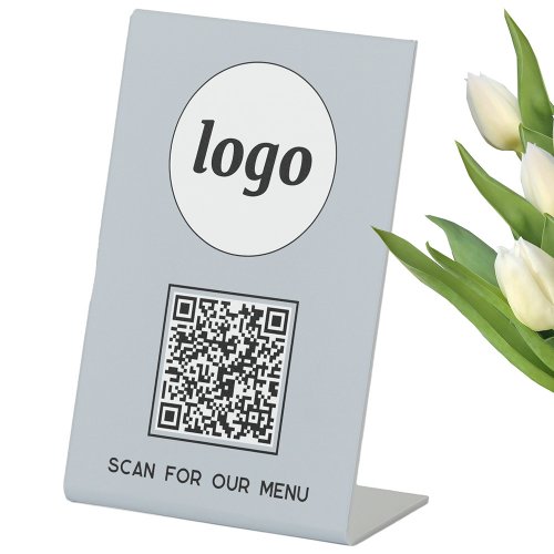 QR Code Logo Business Scan for Menu Light Blue Pedestal Sign