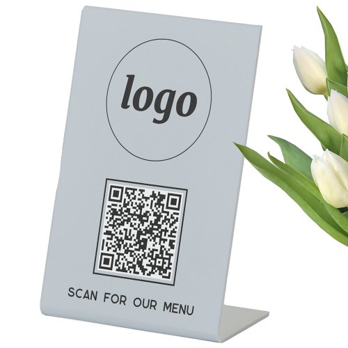 QR Code Logo Business Scan for Menu Light Blue Pedestal Sign