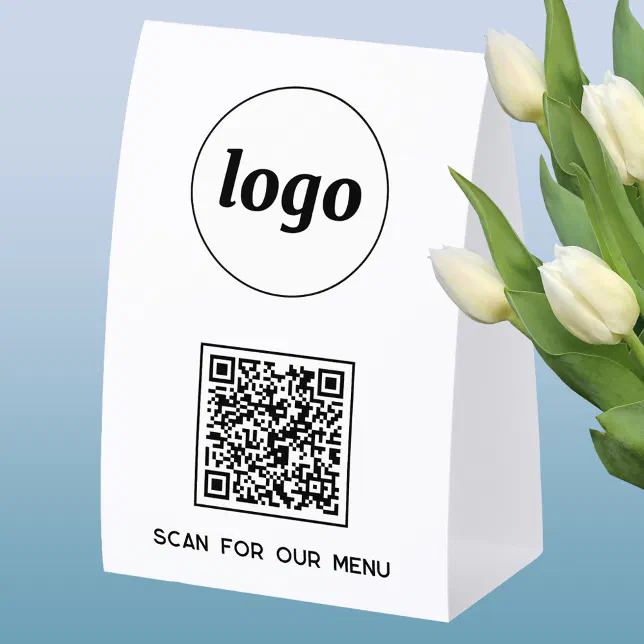 Scan For Menu Table Sign QR Code Logo Business Scan for Menu Paper Table Tent | Zazzle