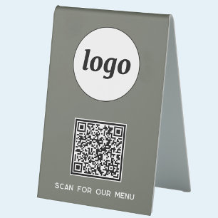 QR Code Logo Business Scan for Menu Sage Green Table Tent