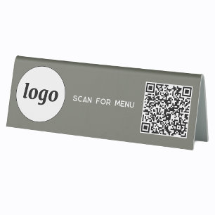 QR Code Logo Business Scan for Menu Sage Green Table Tent