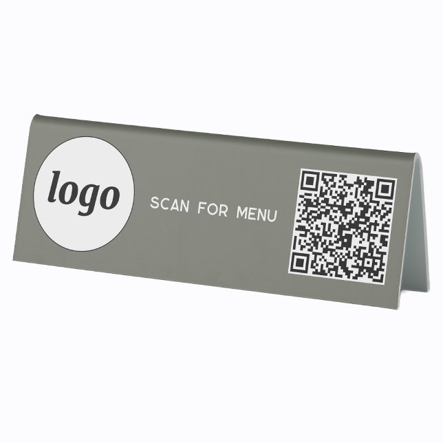 QR Code Logo Business Scan for Menu Sage Green Table Tent (Logo QR code scan for menu table tent sign business cafe restaurant shop store signage and more)