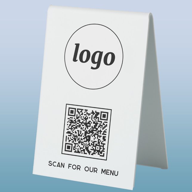 QR Code Logo Business Scan for Menu Table Tent (Logo QR code custom text business promotional table tent sign)