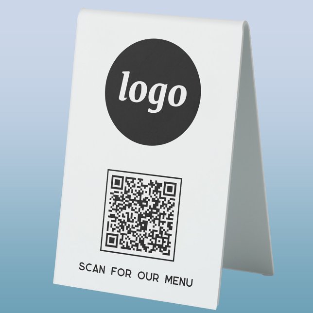 QR Code Logo Business Scan for Menu Table Tent (Logo QR code custom text business promotional table tent sign)