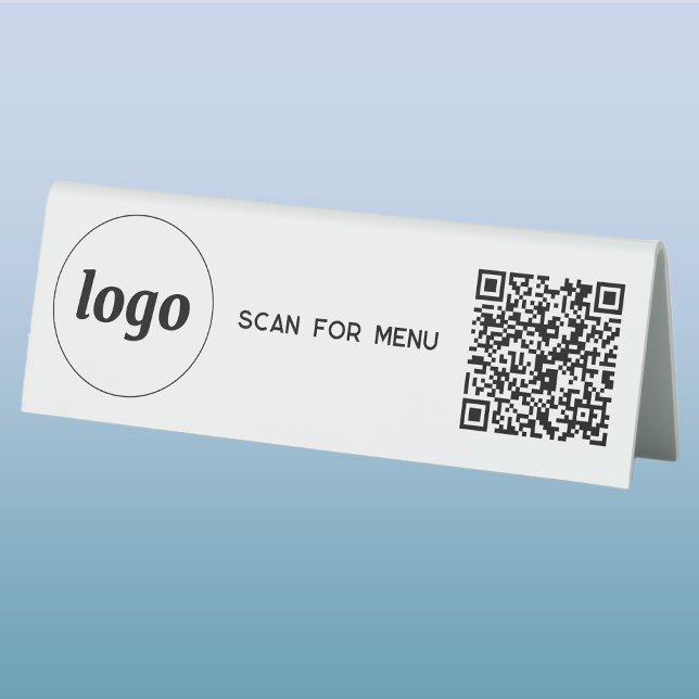 QR Code Logo Business Scan for Menu Table Tent (Logo QR code scan for menu business table tent sign for cafe restaurant shop store)
