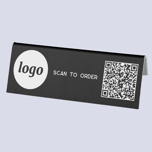 QR Code Logo Business Scan to Order Black Table Tent (Logo QR code Scan to Order table tent sign for cafe bar restaurant shop store stall business)