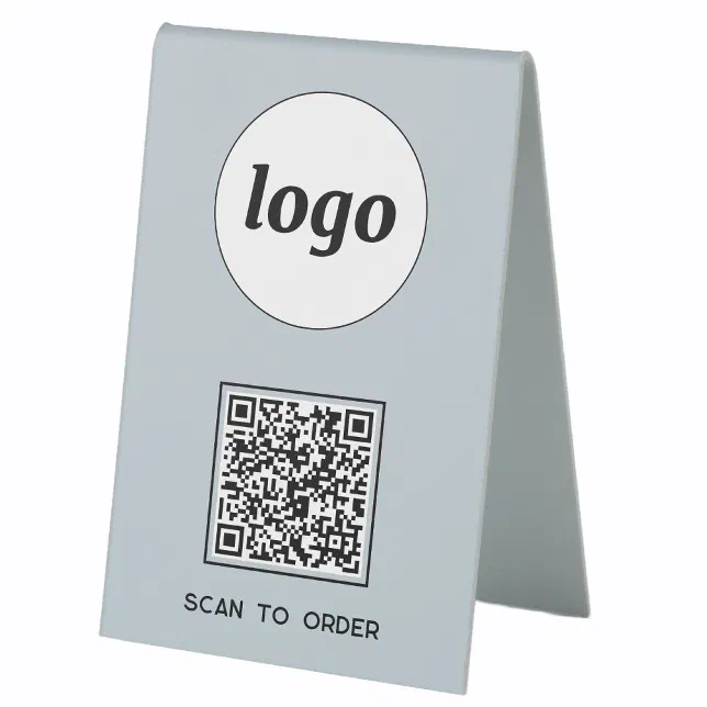 QR Code Logo Business Scan to Order Powder Blue Table Tent | Zazzle