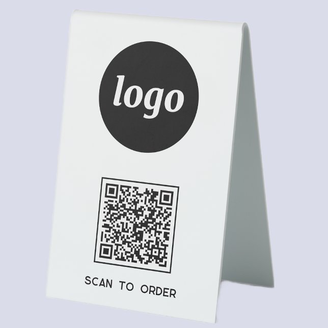 QR Code Logo Business Scan to Order Table Tent (Logo QR code Scan to Order table tent sign for cafe bar restaurant shop store stall business)