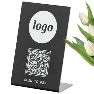 QR Code Logo Business Scan to Pay Black Pedestal Sign