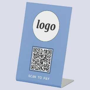 QR Code Logo Business Scan to Pay Blue Pedestal Sign