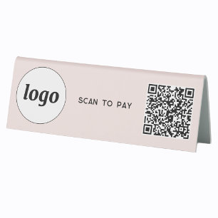 QR Code Logo Business Scan to Pay Blush Pink Table Tent