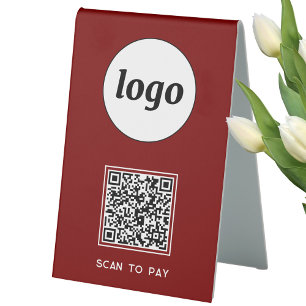 QR Code Logo Business Scan to Pay Burgundy Red Table Tent
