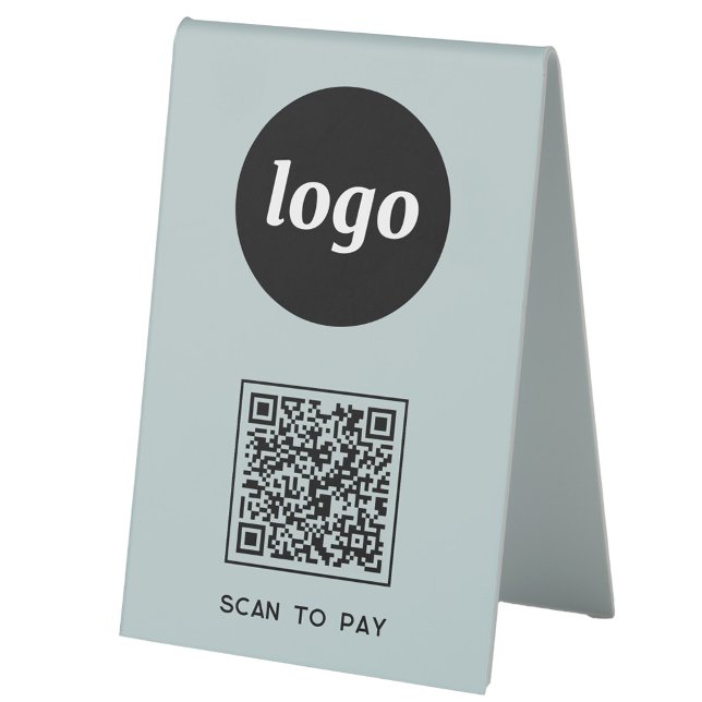 QR Code Logo Business Scan to Pay Dusty Blue Table Tent (Simple logo QR code business promotional Scan To Pay table tent sign)