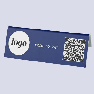 QR Code Logo Business Scan to Pay Navy Blue Table Tent