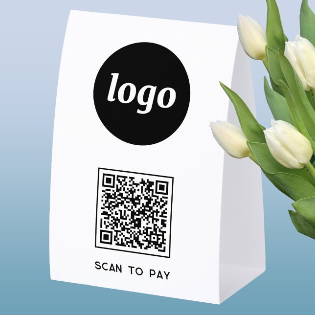 QR Code Logo Business Scan to Pay Paper Table Tent (Simple logo with custom text business branding promotional QR code table tent sign )