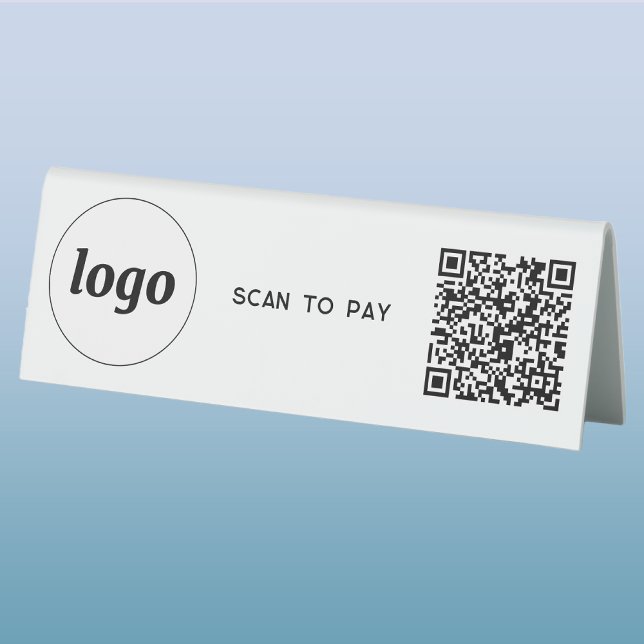 QR Code Logo Business Scan to Pay Table Tent (Logo QR code scan to pay table tent sign for cafe restaurant diner shop store and more)