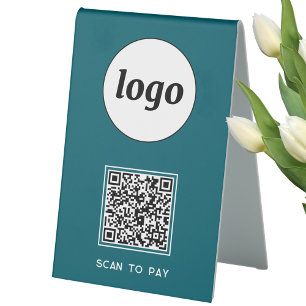 QR Code Logo Business Scan to Pay Teal Green Table Tent