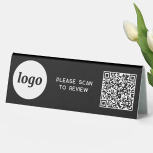 QR Code Logo Business Scan to Review Black Table Tent