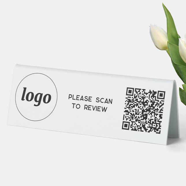 QR Code Logo Business Scan to Review Table Tent (Simple logo with QR code and custom text business branding promotional scan to review table tent )