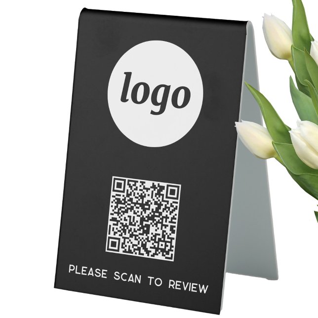 QR Code Logo Business Scan to Review Table Tent (Simple logo with QR code and custom text business branding promotional scan to review sign)